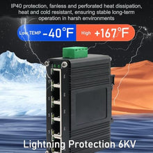 Load image into Gallery viewer, Mini 5-Port Gigabit Ethernet Switch - Industrial-Grade Unmanaged Network Switch with 12-48VDC Power Input, Din-Rail or Wall Mount,Fast Connection,Plug and Play, Rugged Metal Case