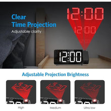 Load image into Gallery viewer, Digital Projection Alarm Clock for Bedroom Ceiling-Alarm Clocks with 180°Projector, 5 Level Brightness, DST, Snooze, Night Mode, Loud Alarms for Kids,Heavy Sleepers, 12/24H, for Bedroom
