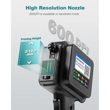 Load image into Gallery viewer, Upgraded Mini Handheld Inkjet Printer with Black Fast-drying Cartridge, M12 Portable Handheld Printer Gun for Text, Date, Time, Barcode, Logo, QR Code, Batch Number On Any Surfaces(0.5 Inch Nozzle)