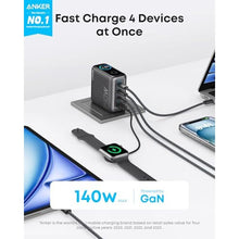 Load image into Gallery viewer, Anker Laptop Charger, 140W MAX USB C Charger, 4-Port Multi-Device Fast Charging, Advanced GaN Power Adapter, Intuitive Touch Controls, for MacBook, iPhone 16 Series, Samsung Galaxy, Pixel, and More