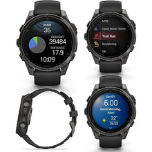 Load image into Gallery viewer, Wearable4U Garmin Fenix 8 – 47 mm, AMOLED Sapphire Multisport GPS Smartwatch,Carbon Gray DLC Titanium with Black/Pebble Gray Silicone, Built-in LED Flashlight Black Earbuds Bundle