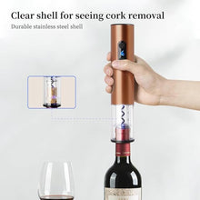Load image into Gallery viewer, Electric Wine Opener, Battery Operated Wine Opener with Foil Cutter/Indicator Light, Cordless Wine Corkscrew Remover, Automatic Wine Opener for Home(Rose Gold, 4 x AA Batteries Not Included)