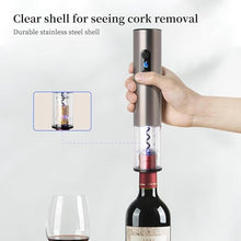 Load image into Gallery viewer, Electric Wine Opener, Battery Operated, Stainless Steel, Cordless, Automatic, Wine Corkscrew Remover, Black, 4 x AA Batteries Not Included