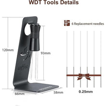 Load image into Gallery viewer, WDT Tool - Coffee Distribution Tool with Magnetic Stand, Adjustable Range Espresso Stirrer, 304 Stainless Steel 6 Needles 0.4mm and 6 Extra Needles 0.25mm