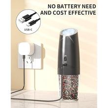 Load image into Gallery viewer, CIRCLE JOY Electric Salt and Pepper Grinder Set Rechargeable Gravity Salt and Pepper Grinder Set, LED Light, Adjustable Coarseness, for Home Kitchen BBQ, Black & White