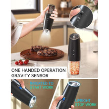 Load image into Gallery viewer, CIRCLE JOY Electric Salt and Pepper Grinder Set Rechargeable Gravity Salt and Pepper Grinder Set, LED Light, Adjustable Coarseness, for Home Kitchen BBQ, Black & White