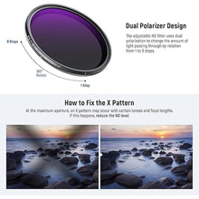 Load image into Gallery viewer, NEEWER 52mm ND2-400 (1-9 Stops) Variable ND Filter with Lens Cap, Lanyard, Cleaning Cloth, Precise Neutral Density Adjustment, Fingerprint & Scratch Resistant Multicoated Optical Glass