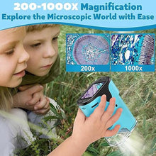 Load image into Gallery viewer, 1000X Pocket Microscope for Kids - 4K 2.0" Screen, Digital Mini Scope with Slides Kit, Rechargeable Lab Handheld Portable Microscopes for Kids 4-12 Students Teens