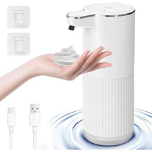 Load image into Gallery viewer, Automatic Foaming Soap Dispenser, 12.2oz/360ml Rechargeable Touchless Hand Soap Dispenser, 4 Level Adjustable with Display, Waterproof Wall Mounted Soap Dispenser for Bathroom Kitchen, White