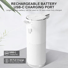 Load image into Gallery viewer, Automatic Foaming Soap Dispenser, 12.2oz/360ml Rechargeable Touchless Hand Soap Dispenser, 4 Level Adjustable with Display, Waterproof Wall Mounted Soap Dispenser for Bathroom Kitchen, White