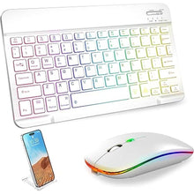 Load image into Gallery viewer, Bluetooth Keyboard & Mouse Combo for iPad - Rechargeable RGB Wireless Set with 7-Color Backlit, Compatible with iPad 10th/9th/8th Gen, iPad Pro/Air/Mini (White).