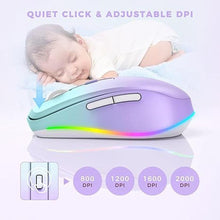 Load image into Gallery viewer, Wireless Mouse Jiggler - LED Wireless Mice with Build-in Mouse Mover, Rechargeable Moving Mouse for Laptop with Undetectable Random Movement Keeps Computers Awake - Purple to Green