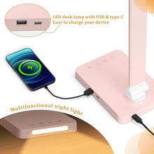 Load image into Gallery viewer, LED Desk Lamp with USB Ports,Touch Desk Lamps for Home Office with 5 Color Modes,3 Brightness Desk Light with Small Night Light,Reading Lamp Table Lamp for Bedroom Bedside Study Pink ?with adapter?