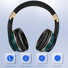 Load image into Gallery viewer, GREAT SAGE Wireless Over Ear Bluetooth Headphones, 20H Playtime, Hi-FI Audio, Deep Bass, with FM and MP3 Player for Travel, Home Office,Game,Chatting Black Color (Teal Green)