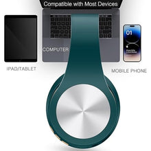 Load image into Gallery viewer, GREAT SAGE Wireless Over Ear Bluetooth Headphones, 20H Playtime, Hi-FI Audio, Deep Bass, with FM and MP3 Player for Travel, Home Office,Game,Chatting Black Color (Teal Green)