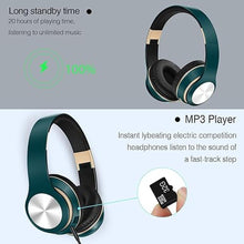 Load image into Gallery viewer, GREAT SAGE Wireless Over Ear Bluetooth Headphones, 20H Playtime, Hi-FI Audio, Deep Bass, with FM and MP3 Player for Travel, Home Office,Game,Chatting Black Color (Teal Green)