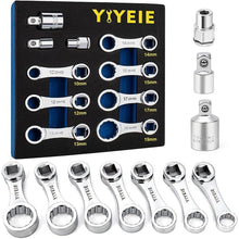 Load image into Gallery viewer, 10PCS Torque Adapter Set Metric, 10, 12, 13, 14, 15, 17, 19mm Torque Wrech Extension Adapter, 12 Point Box End Torque Wrench Adapter 3/8" Drive, with 1/2'' and 1/4'' Adapters, EVA Foam