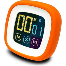 Load image into Gallery viewer, Digital Kitchen Timer, Countdown, Countup, Protective Rubber case, Large Display with Color Bold Digits, Touch Control, Backlit, Magnetic Kickstand, Loud Alarm, Auto Memory (Orange)