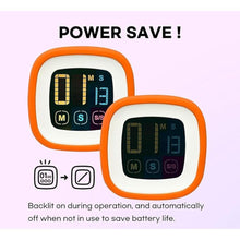 Load image into Gallery viewer, Digital Kitchen Timer, Countdown, Countup, Protective Rubber case, Large Display with Color Bold Digits, Touch Control, Backlit, Magnetic Kickstand, Loud Alarm, Auto Memory (Orange)