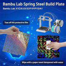 Load image into Gallery viewer, Build Plate for Bambu Lab P1S/X1C/X1/X1E/P1P/A1: Tinytrees Smooth PEI H1H Carbon PET PEO PEY Sheet Bed Plate P1S Build Plate for 3D Printing Hobbyist, 257 X 257mm (PEY-Flake+PEK-Kaleidoscope)