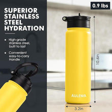 Load image into Gallery viewer, 24OZ Stainless Steel Double Wall Insulated Water Bottle, Keeps Drinks Cold 24 Hours/Hot 12 Hours, Leak-Proof, Foldable Straw Lid, Dishwasher Safe, Fits Car Cup Holder, Golden Yellow