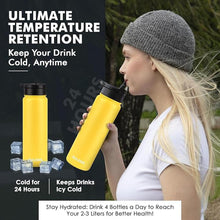 Load image into Gallery viewer, 24OZ Stainless Steel Double Wall Insulated Water Bottle, Keeps Drinks Cold 24 Hours/Hot 12 Hours, Leak-Proof, Foldable Straw Lid, Dishwasher Safe, Fits Car Cup Holder, Golden Yellow