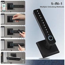 Load image into Gallery viewer, MINIA Modern Black Biometric Door Lock with Fingerprint, Anti-Peeping Password, Passcode Unlock, Fob Unlock for Home