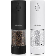 Load image into Gallery viewer, Electric Salt and Pepper Grinder Set, Mothers Day Gifts, Rechargeable with LED Lights, Stainless Steel Automatic Pepper & Salt Mill, Adjustable Coarseness, Large Capacity, Black/White