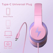Load image into Gallery viewer, Kids Headphones for School, Upgrade USB C Headphones for Kids, Wired Headphone for Kid, HD Stereo Sound, Foldable Kid Over-Ear Headphone for Boys, Girls, PC, Tablets, Travel-Pure Pink