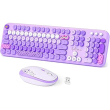 Load image into Gallery viewer, Wireless Keyboard and Mouse Combo, Full Size Retro Keyboard with Number Pad and 2 in 1 USB Connected Mouse for Windows 7/8/10, Laptop, Desktop, PC, Computer (Purple Colorful)