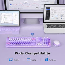 Load image into Gallery viewer, Wireless Keyboard and Mouse Combo, Full Size Retro Keyboard with Number Pad and 2 in 1 USB Connected Mouse for Windows 7/8/10, Laptop, Desktop, PC, Computer (Purple Colorful)