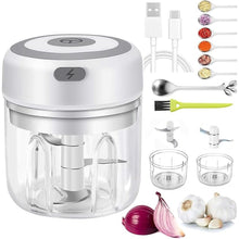 Load image into Gallery viewer, Electric Mini Garlic Chopper & Food Processor with Spoon & Brush - 2 Cup Portable Cordless Vegetable Blender, Onion Mincer with USB Charging for Baby Food, Chili, Herbs, Spices (White, 100+250ml)