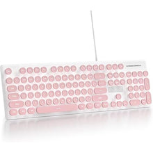 Load image into Gallery viewer, Quiet Keyboard Wired Membrane Keyboard Pink, Full Size 104 Keys Typewriter Key Board with Number Pad, White LED Backlit, Round Keycaps, Cute Computer Keyboards (Pink)