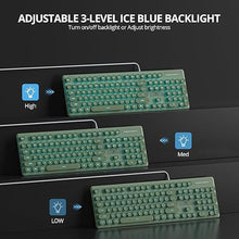 Load image into Gallery viewer, Quiet Keyboard Wired Membrane Keyboard Green, Full Size 104 Keys Typewriter Key Board with Number Pad, Blue LED Backlit, Round Keycaps, Cute Computer Keyboards (Dark Green)