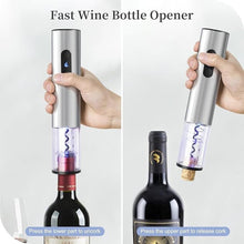 Load image into Gallery viewer, Electric Wine Opener Set, Battery Operated Stainless Steel Wine Bottle Opener with Storage Base, Foil Cutter, Wine Aerator Pourer, Vacuum Stopper, LED Indicator(4 x AA Batteries Not Included)