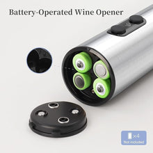 Load image into Gallery viewer, Electric Wine Opener Set, Battery Operated Stainless Steel Wine Bottle Opener with Storage Base, Foil Cutter, Wine Aerator Pourer, Vacuum Stopper, LED Indicator(4 x AA Batteries Not Included)