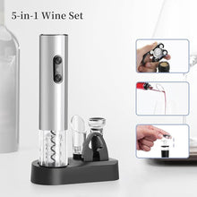 Load image into Gallery viewer, Electric Wine Opener Set, Battery Operated Stainless Steel Wine Bottle Opener with Storage Base, Foil Cutter, Wine Aerator Pourer, Vacuum Stopper, LED Indicator(4 x AA Batteries Not Included)