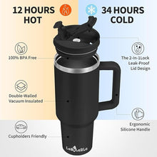 Load image into Gallery viewer, 40oz Tumbler with Handle,Double Wall Vacuum Reusable Stainless Steel Insulated Water Bottle,With Leak Proof lid and Straw for Iced or Cold Beverages (Black)