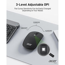 Load image into Gallery viewer, acer Computer Mouse Wireless, 2.4G Slim USB Wireless Mice with USB Receiver, 800/1200/1600 Adjustable DPI Optical Laptop Mouse with 4 Buttons, Portable Mouse for Laptop, Desktop, PC