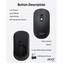 Load image into Gallery viewer, acer Computer Mouse Wireless, 2.4G Slim USB Wireless Mice with USB Receiver, 800/1200/1600 Adjustable DPI Optical Laptop Mouse with 4 Buttons, Portable Mouse for Laptop, Desktop, PC