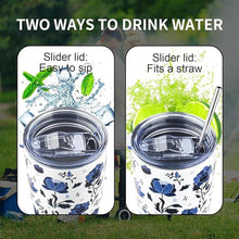 Load image into Gallery viewer, 20oz Tumbler with Lid and Straw Double Wall Powder Coated Vacuum Insulated Coffee Tumbler Stainless Steel Travel Coffee Mug Spill-Proof Thermal Cup for Hot and Cold Beverage,Blue and White Porcelain