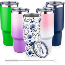 Load image into Gallery viewer, 40 oz Tumbler with Lids and Straws Double Wall Insulated Tumbler Cup,Stainless Steel Vacuum Tumbler Powder Coated Travel coffee Mug for Cold and Hot Drinks,Blue and White Porcelain