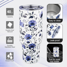 Load image into Gallery viewer, 40 oz Tumbler with Lids and Straws Double Wall Insulated Tumbler Cup,Stainless Steel Vacuum Tumbler Powder Coated Travel coffee Mug for Cold and Hot Drinks,Blue and White Porcelain