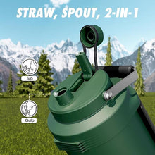 Load image into Gallery viewer, 1 Gallon Insulated Water Bottle for Sports: 2-in-1 Straw Spout Lid, Dual Handle, Leakproof, Keep Cold 48H, 128oz Stainless Steel Water Jug for Outdoors, Hiking, Cycling, Camping, Fishing (Forest)