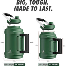 Load image into Gallery viewer, 64oz Insulated Water Bottle for Outdoors: 2-in-1 Straw Spout Lid, Dual Handle, Leakproof, Keep Cold 36H, Half Gallon Stainless Steel Water Jug for Sports, Camping, Gym, Work, Beach, Fishing (Forest)