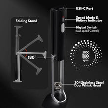 Load image into Gallery viewer, Nomcano Rechargeable Milk Frother Wand with Speed Control, Foldable Bracket and Stand, Electric Handheld Foam Maker with Detachable Stainless Steel Whisk For Coffee, Matcha