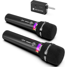 Load image into Gallery viewer, Wireless Microphone, Rechargeable Wireless Dual Microphones with One-to-One Chip Connection and LED Lights, 40H Duration, 200FT Range Receiving, Less Latency Karaoke Microphone for Singing