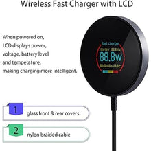 Load image into Gallery viewer, Magnetic Wireless Charger, 15W Magnet Fast Charging Pad for iPhone 16 Pro Max/16 Pro/16 Plus/16/15/14/13/12, Slim Mag Quick Charger with USB-A & USB-C Charging Port (Glass Charger with LCD-Black)
