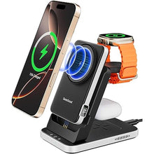 Load image into Gallery viewer, 3 in 1 Charging Station Compatible with MagSafe for Apple, SwanScout 304M, Magnetic Wireless Charger Stand with 5000mAh Detachable Portable Charger for iPhone 16/15, Apple Watch, AirPods (No Adapter)