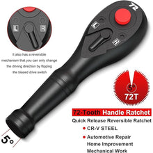 Load image into Gallery viewer, 1/2" Drive Mini Ratchet, 72-Tooth Ratchet Handle, 13.5 cm Quick Release Reversible Ratchet Wrench, CR-V Steel, Automotive Repair, Home Improvement and Mechanical Work